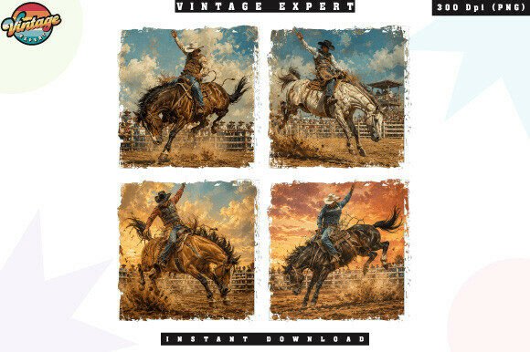 Download Vintage Rodeo Cowboy Action PNG - Premium Bundle